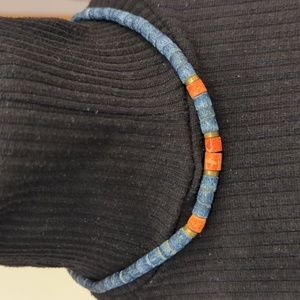 Blue & orange beaded choker style necklace